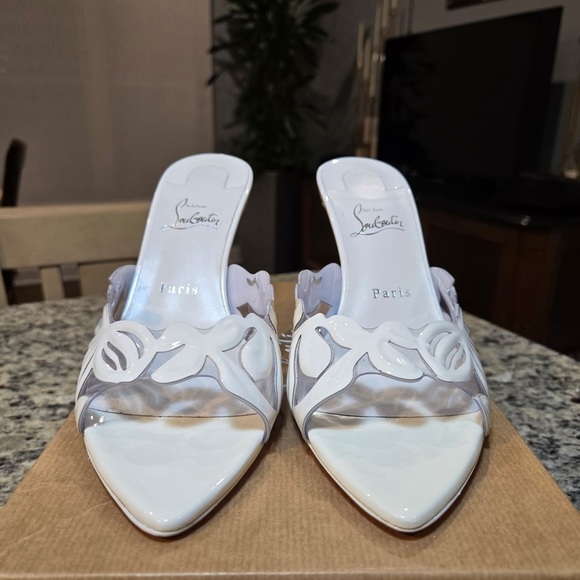 NEW Christian Louboutin Apostropha Petunia Mule 80mm White Size 40 - Picture 3 of 11